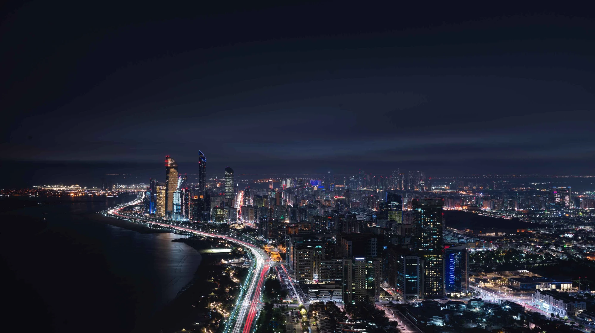 The Abu Dhabi skyline across the water