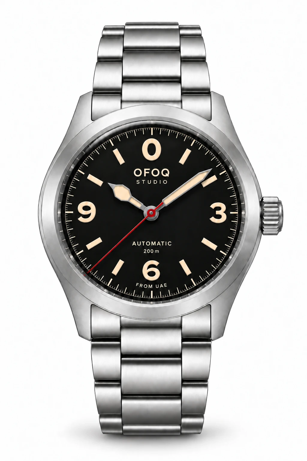 OFOQ Perspective with a black dial, shown straight on